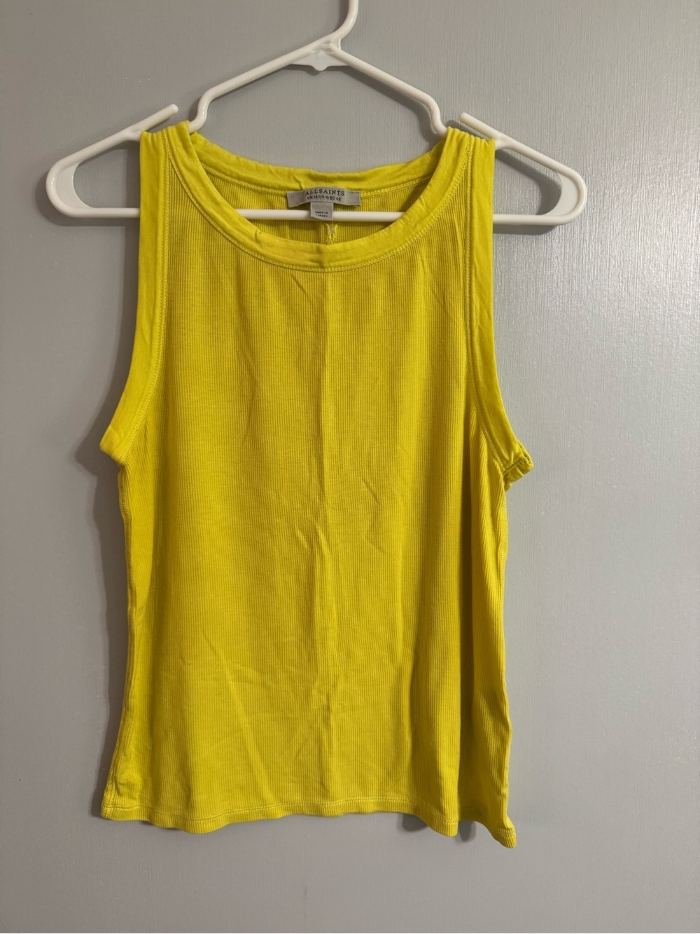 All Saints Yellow Ribbed Tank Top Size 10